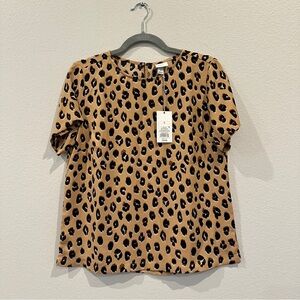 NWT A New Day Target Leopard Animal Print Crew Neck Half Sleeves Blouse sz S
